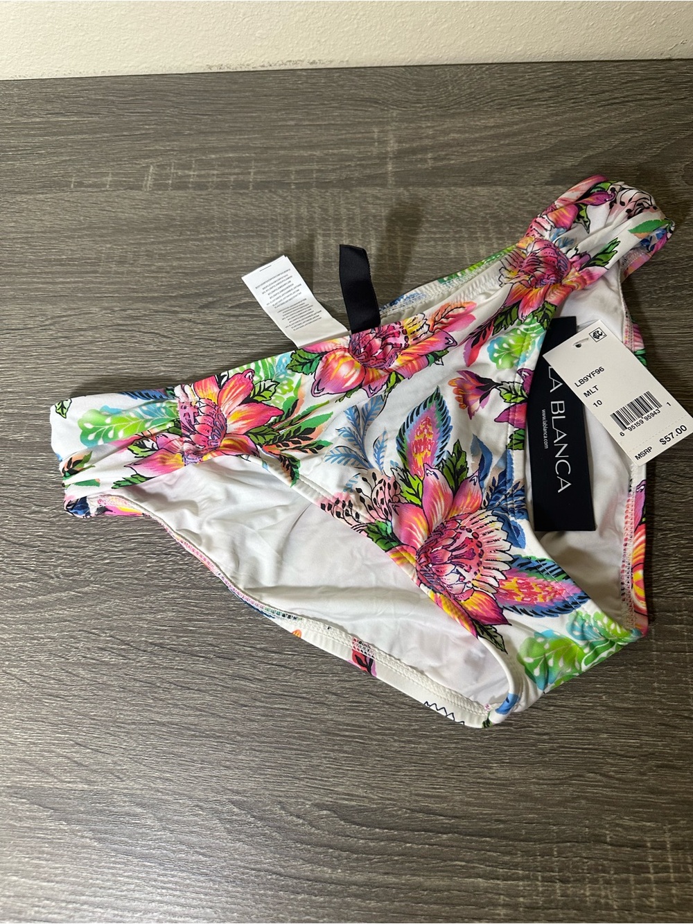 La Blanca Floral Bikini Bottoms - White with Pink & Green Flowers